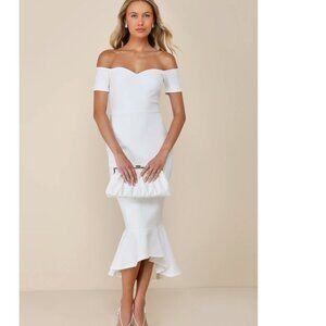 How Much I Care Ivory Off White Off-the-Shoulder Midi Dress Size Small NWOT